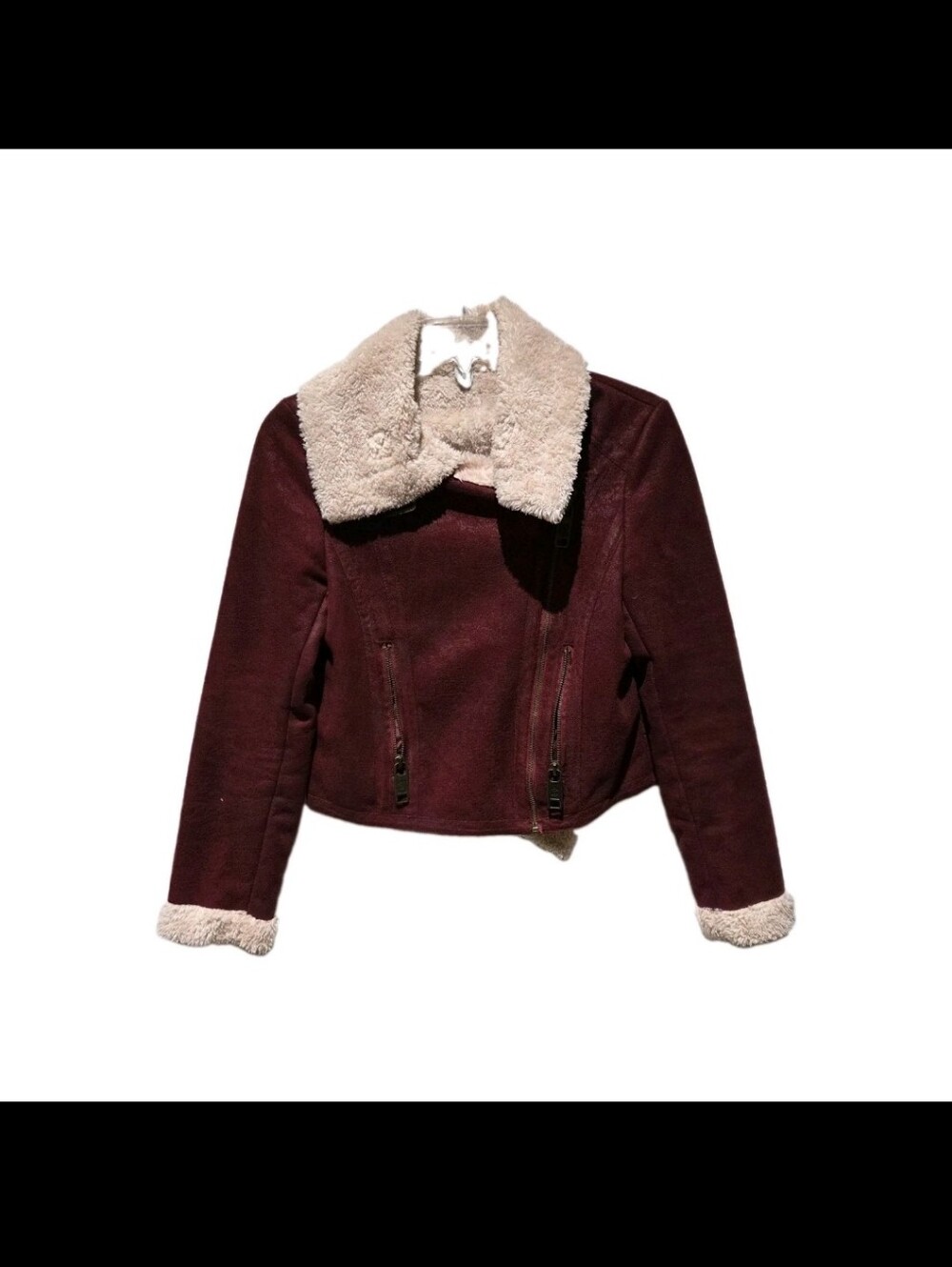 FARM Rio Burgundy Jacket with Cream Sherpa Collar - Picture 3 of 7